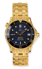 Omega Seamaster Diver 300M Automatic 36.25 Yellow Gold Blue Bracelet