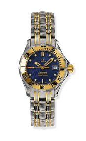 Omega Seamaster Diver 300M Quartz 28 Stainless Steel Yellow Gold Blue Bracelet