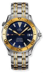 Omega Seamaster Diver 300M Automatic 36.25 Stainless Steel Yellow Gold Blue Bracelet