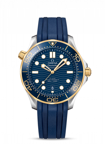 Omega Seamaster Diver 300M Master Co-Axial 42 Stainless Steel Yellow Gold Blue Rubber