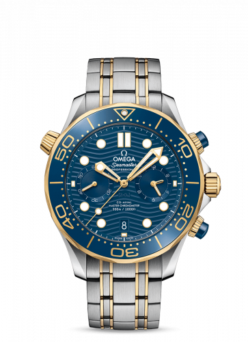 Omega Seamaster Diver 300M Master Co-Axial 44 Chronograph Stainless Steel Yellow Gold Blue Bracelet