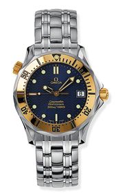 Omega Seamaster Diver 300M Quartz 36.25 Stainless Steel Yellow Gold Blue Bracelet