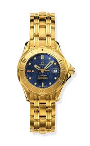 Omega Seamaster Diver 300M Quartz 28 Yellow Gold Blue Bracelet