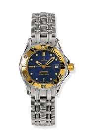 Omega Seamaster Diver 300M Quartz 28 Stainless Steel Yellow Gold Blue Bracelet