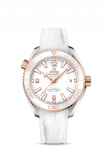 Omega Seamaster Planet Ocean 600M Co-Axial 39.5 Master Chronometer Stainless Steel Sedna Gold White Alligator