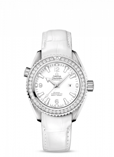 Omega Seamaster Planet Ocean 600M Co-Axial 37.5 Stainless Steel Diamond White Alligator