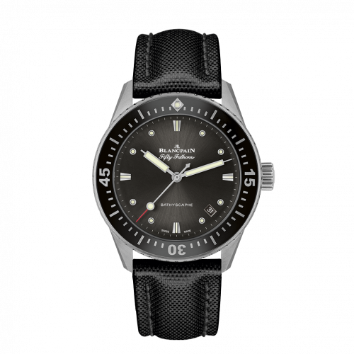 Blancpain Fifty Fathoms Bathyscaphe Stainless Steel Grey Black Canvas