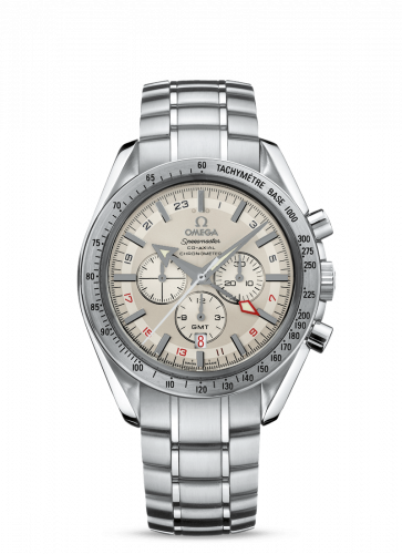 Omega Speedmaster Broad Arrow Co-Axial GMT Stainless Steel White Bracelet