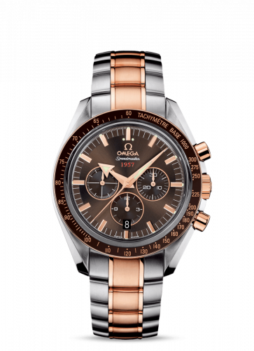 Omega Speedmaster Broad Arrow 1957 Stainless Steel Red Gold Brown Bracelet