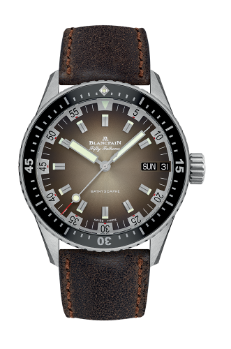Blancpain Fifty Fathoms Bathygraphe Jour Date 70’ Stainless Steel Brown Darkbrown Calf