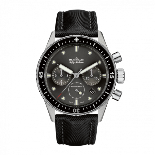 Blancpain Fifty Fathoms Bathyscaphe Flyback Chronograph Stainless Steel Grey Black Canvas