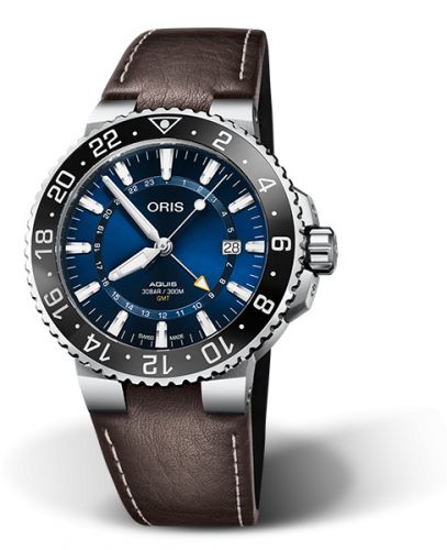 Oris Aquis GMT 43.5 Stainless Steel Blue Calf