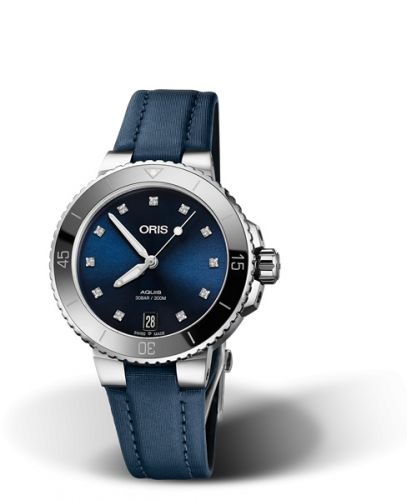Oris Aquis Date Diamonds 36.5 Stainless Steel Blue - Diamond Textile