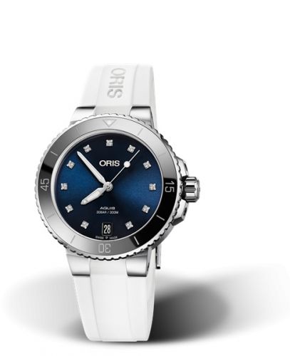 Oris Aquis Date Diamonds 36.5 Stainless Steel Blue - Diamond Rubber