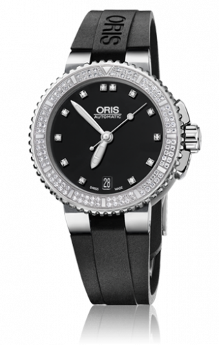 Oris Aquis Date Diamonds 36 Stainless Steel Black - Diamond Rubber
