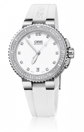 Oris Aquis Date Diamonds 36 Stainless Steel White - Diamond Rubber