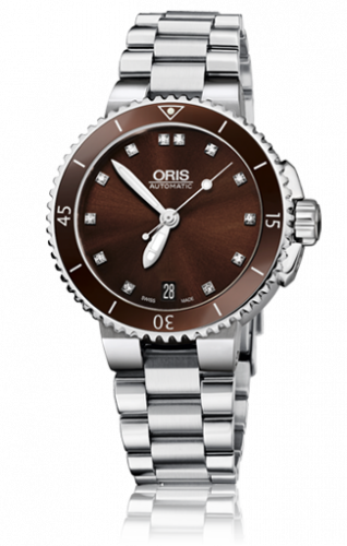Oris Aquis Date Diamonds 36 Stainless Steel Brown - Diamond Bracelet