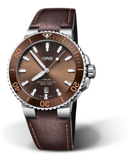 Oris Aquis Date 43.5 Stainless Steel Brown Calf
