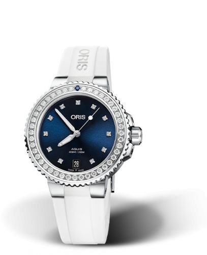 Oris Aquis Date Diamonds 36.5 Stainless Steel Blue - Diamond Rubber