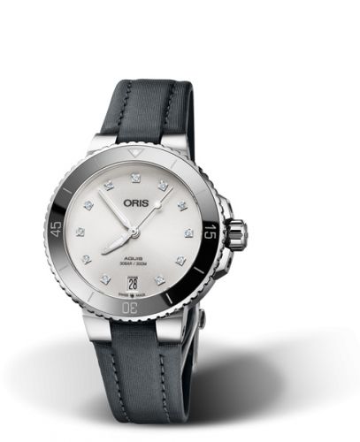 Oris Aquis Date 36.5 Stainless Steel White - Diamond Textile