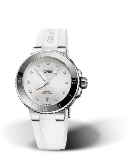 Oris Aquis Date 36.5 Stainless Steel White - Diamond Rubber