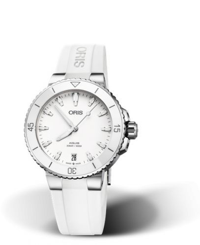 Oris Aquis Date 36.5 Stainless Steel White Rubber