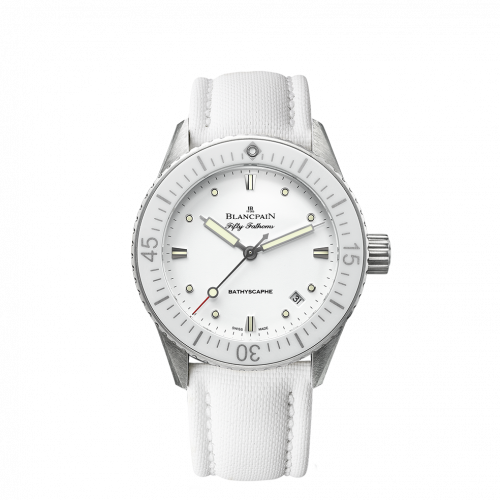 Blancpain Fifty Fathoms Bathyscaphe Stainless Steel White White Canvas