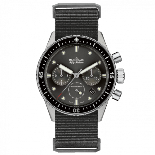 Blancpain Fifty Fathoms Bathyscaphe Flyback Chronograph Stainless Steel Grey Black Nato