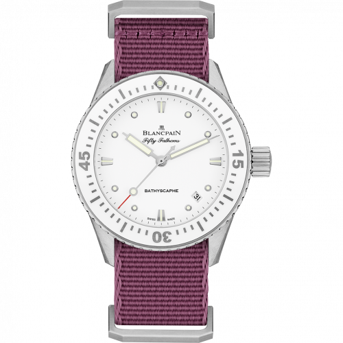 Blancpain Fifty Fathoms Bathyscaphe Stainless Steel White Bordeaux Nato