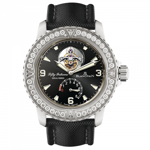 Blancpain Fifty Fathoms Tourbillon 8 Jours White Gold Diamonds Black Canvas