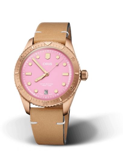 Oris Divers Sixty-Five 38 Cotton Candy Lipstick Pink Calf