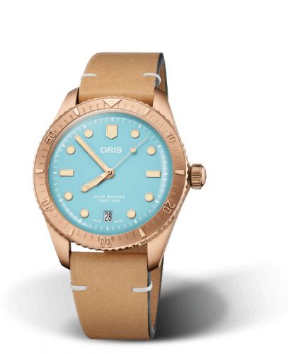 Oris Divers Sixty-Five 38 Cotton Candy Sky Blue Calf