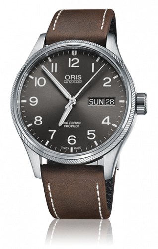 Oris Big Crown ProPilot Day Date Grey Brown Leather