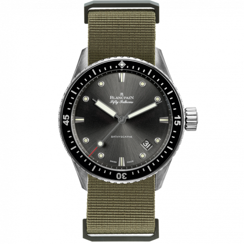 Blancpain Fifty Fathoms Bathyscaphe Stainless Steel Grey Sand Nato