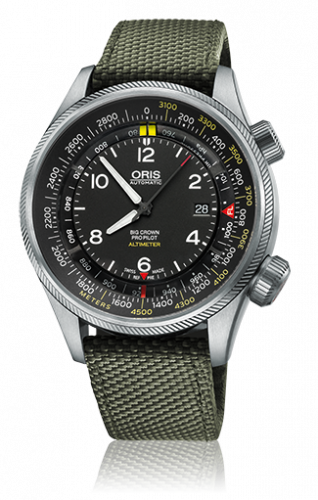 Oris Big Crown ProPilot Altimeter Meter Green Textile