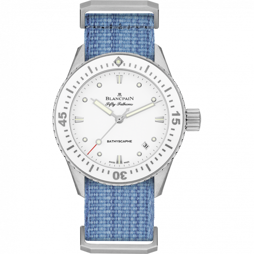 Blancpain Fifty Fathoms Bathyscaphe Stainless Steel White Jeans Nato