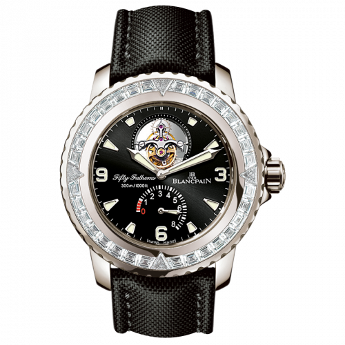 Blancpain Fifty Fathoms Tourbillon 8 Jours White Gold Diamonds Black Canvas