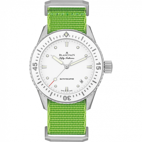 Blancpain Fifty Fathoms Bathyscaphe Stainless Steel White Green Nato