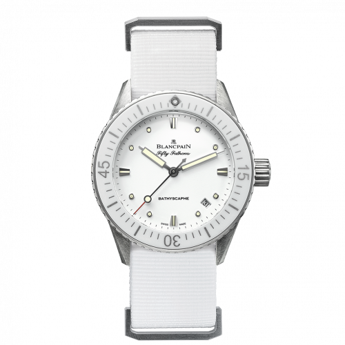 Blancpain Fifty Fathoms Bathyscaphe Stainless Steel White White Nato
