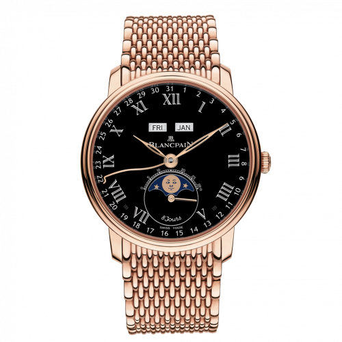 Blancpain Villeret Quantieme Complet 8 Jours Red Gold Black Enamel Bracelet
