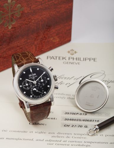 Patek Philippe Perpetual Calendar Chronograph 3970 Platinum Black Diamond