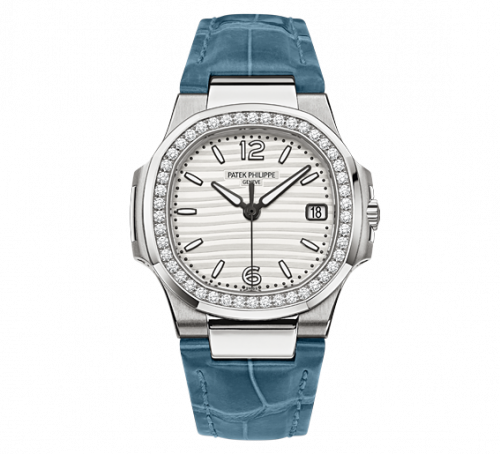 Patek Philippe Nautilus 7010 White Gold Silvery White Strap