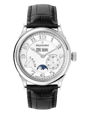 Pequignet Paris Royal Moonphase Silver Numerals Black Strap