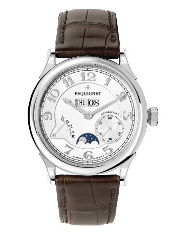 Pequignet Paris Royal Moonphase Silver Numerals Brown Strap