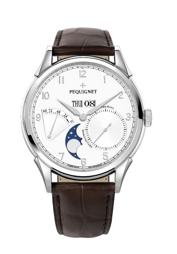 Pequignet Royale Grand Sport Moonphase Silver Numerals Brown Strap