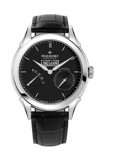 Pequignet Rue Royale Day Date Stainless Steel Black Black Alligator