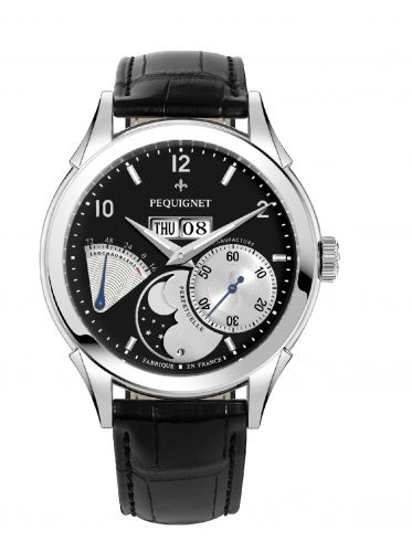 Pequignet Rue Royale Moonphase Stainless Steel Black Panda Black Alligator