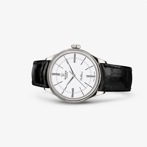 Rolex Cellini Time White Gold White Alligator Black
