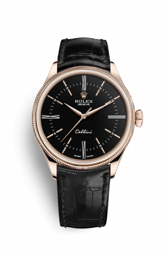 Rolex Cellini Time Everose Black Alligator Black