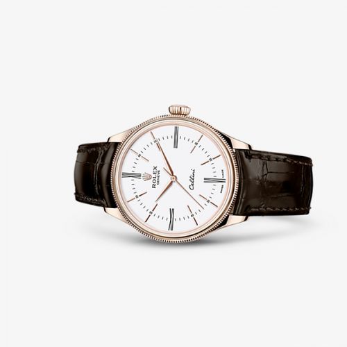 Rolex Cellini Time Everose White Alligator Brown